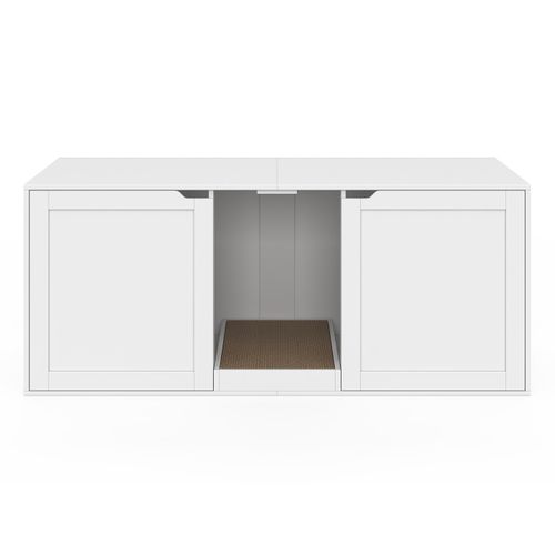 Maison De Toilette Chat XL Cache-litière 2 Portes Et Griffoir Bois Blanc