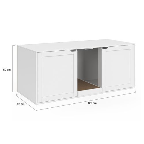 Maison De Toilette Chat XL Cache-litière 2 Portes Et Griffoir Bois Blanc
