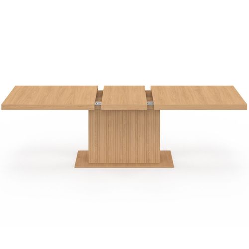 Table à Manger Extensible Rectangle Juliette 8-12 Personnes Pied Central Effet Lattes Avec Rangement