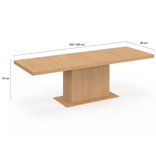 Table à Manger Extensible Rectangle Juliette 8-12 Personnes Pied Central Effet Lattes Avec Rangement