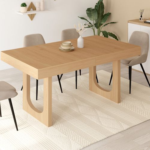 Table à Manger Extensible Rectangle Aloise 4-8 Personnes Pied Arc Bois Effet Hêtre 160-200 Cm