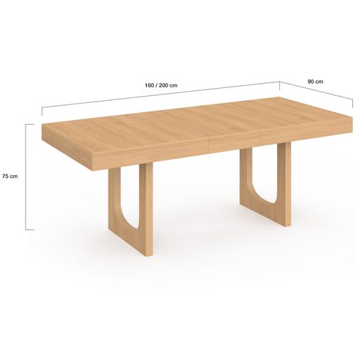 Table à Manger Extensible Rectangle Aloise 4-8 Personnes Pied Arc Bois Effet Hêtre 160-200 Cm