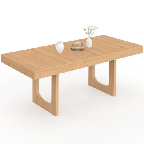 Table à Manger Extensible Rectangle Aloise 4-8 Personnes Pied Arc Bois Effet Hêtre 160-200 Cm