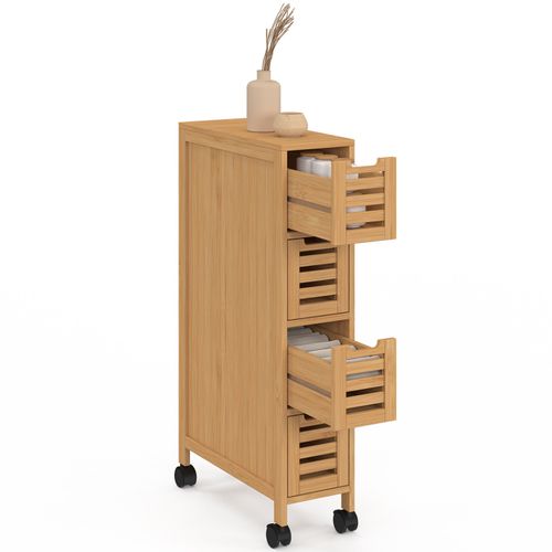 Tour De Rangement 4 Tiroirs Bambou Bea Sur Roulettes Colonne Gain De Place