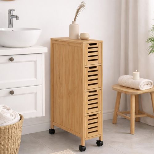Tour De Rangement 4 Tiroirs Bambou Bea Sur Roulettes Colonne Gain De Place