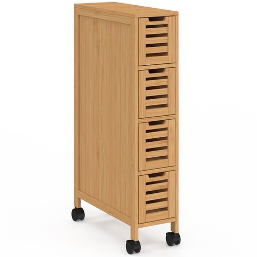 Tour De Rangement 4 Tiroirs Bambou Bea Sur Roulettes Colonne Gain De Place