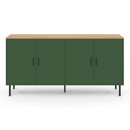 Buffet 160 Cm Kelia 4 Portes Vert Kaki Et Plateau Bois