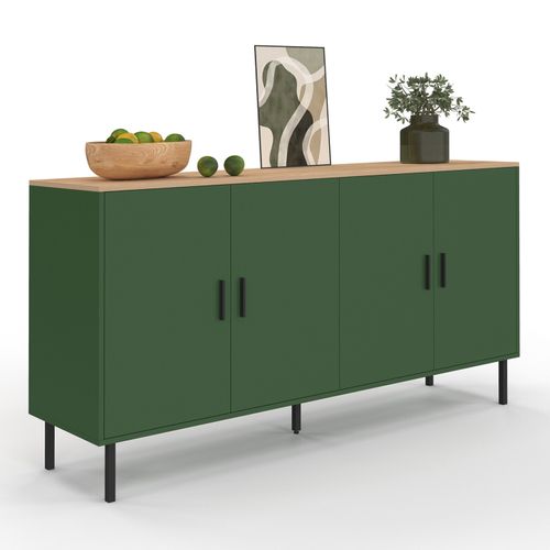 Buffet 160 Cm Kelia 4 Portes Vert Kaki Et Plateau Bois