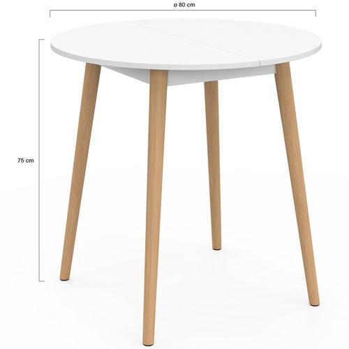 Table à Manger Fixe Ronde Angela 4 Personnes Blanc Pieds Bois 80 Cm