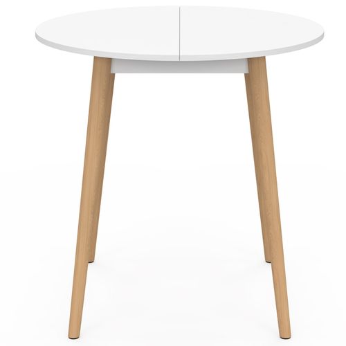 Table à Manger Fixe Ronde Angela 4 Personnes Blanc Pieds Bois 80 Cm