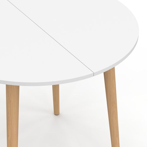 Table à Manger Fixe Ronde Angela 4 Personnes Blanc Pieds Bois 80 Cm