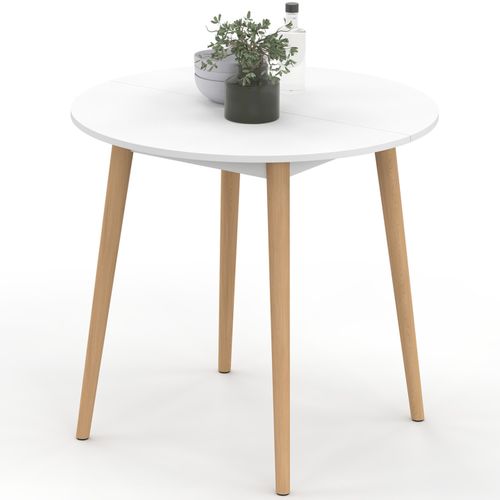 Table à Manger Fixe Ronde Angela 4 Personnes Blanc Pieds Bois 80 Cm