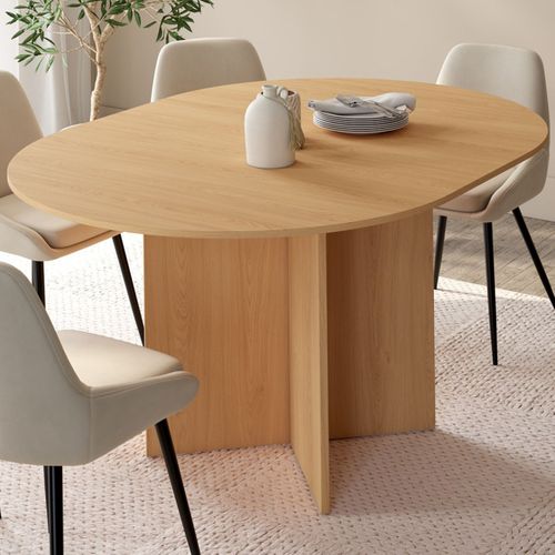 Table à Manger Extensible Ovale Marthe 4-8 Personnes Bois Façon Hêtre 110-150 Cm