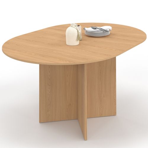 Table à Manger Extensible Ovale Marthe 4-8 Personnes Bois Façon Hêtre 110-150 Cm