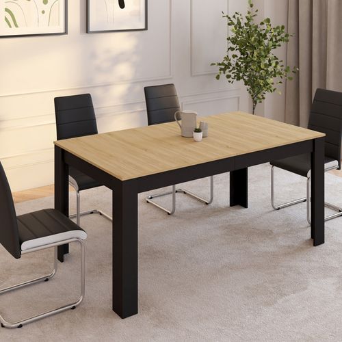 Table à Manger Extensible Rectangle Rozy 4-8 Personnes Noire Plateau Façon Hêtre 160-200 Cm