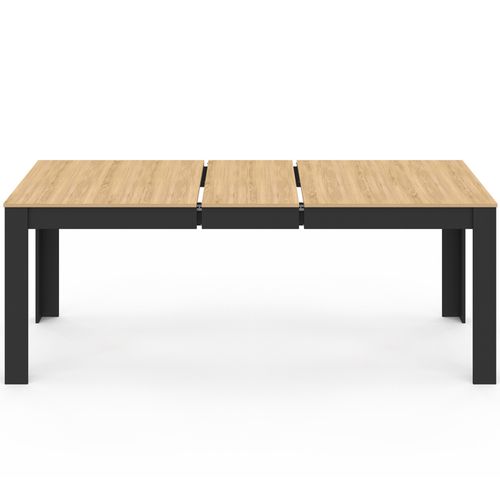 Table à Manger Extensible Rectangle Rozy 4-8 Personnes Noire Plateau Façon Hêtre 160-200 Cm