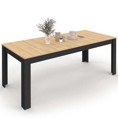 Table à Manger Extensible Rectangle Rozy 4-8 Personnes Noire Plateau Façon Hêtre 160-200 Cm