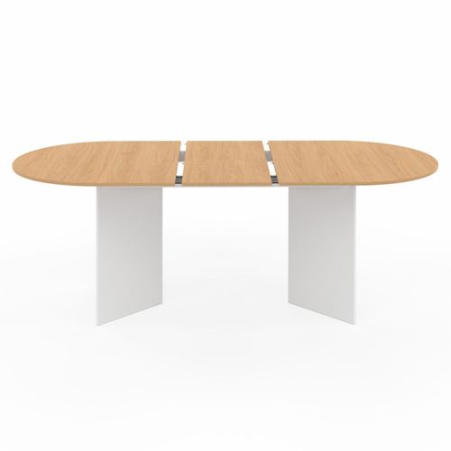Table à Manger Extensible Ovale Marthe 6 -10 Personnes Bois Façon Hêtre Et Blanc 160-200 Cm