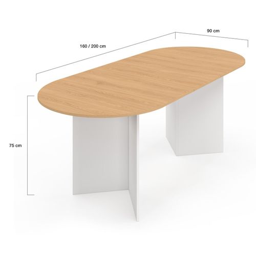 Table à Manger Extensible Ovale Marthe 6 -10 Personnes Bois Façon Hêtre Et Blanc 160-200 Cm