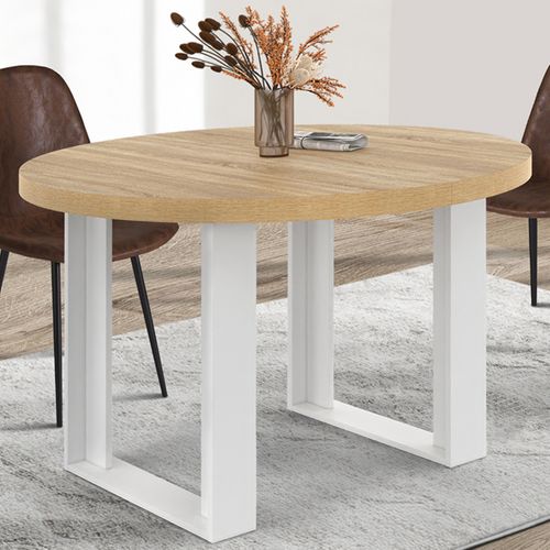 Table à Manger Fixe Ronde Phoenix 4 Personnes Bois Et Blanc 110 Cm