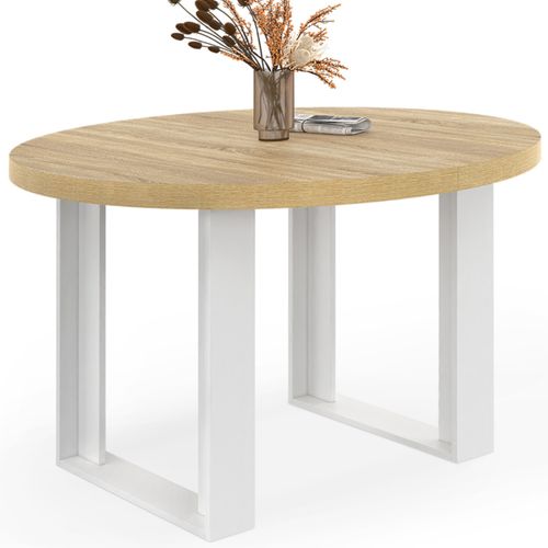 Table à Manger Fixe Ronde Phoenix 4 Personnes Bois Et Blanc 110 Cm