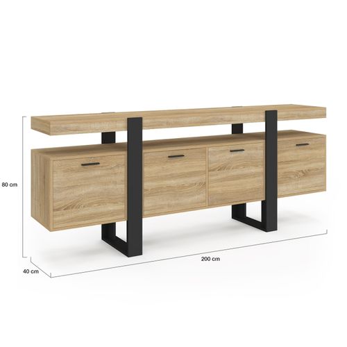 Buffet Enfilade 200 Cm Phoenix XXL 4 Portes Avec Niche Bois Et Noir