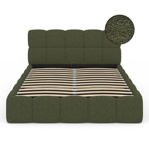 Lit Coffre Double Nuage Avec Tête De Lit Matelassée Et Sommier 140 X 190 Cm Tissu Bouclette Vert Kak
