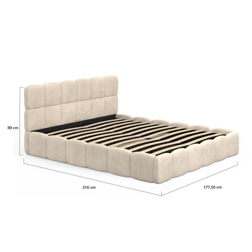 Lit Coffre Double Nuage Avec Tête De Lit Matelassée Et Sommier 160 X 200 Cm Velours Beige