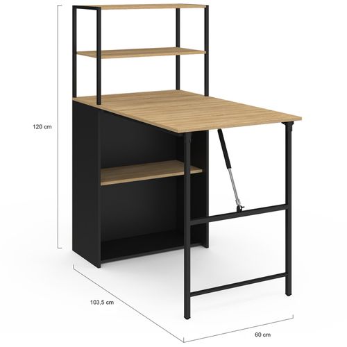 Bureau Bibliothèque Pliable Ray Plateau Rabattable Bois Façon Hêtre Et Noir