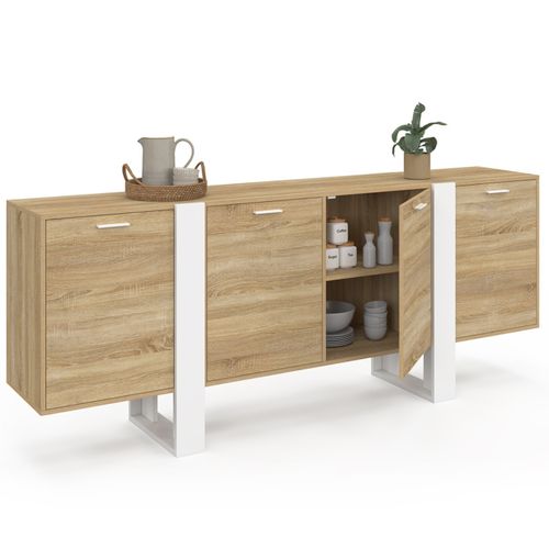 Buffet Enfilade 200 Cm Phoenix XXL 4 Portes Bois Et Blanc