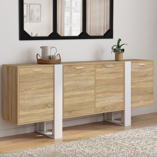 Buffet Enfilade 200 Cm Phoenix XXL 4 Portes Bois Et Blanc
