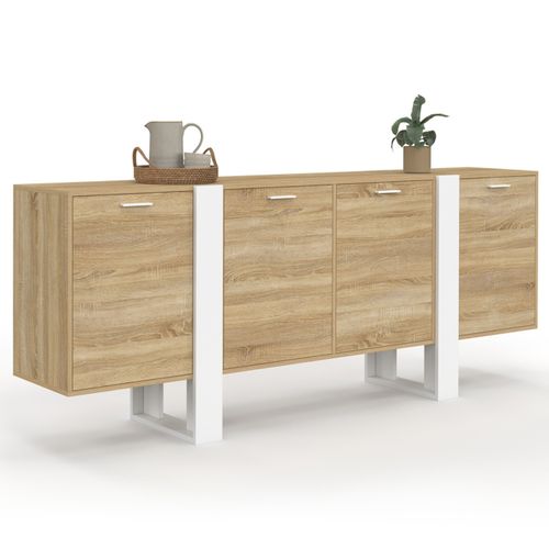 Buffet Enfilade 200 Cm Phoenix XXL 4 Portes Bois Et Blanc