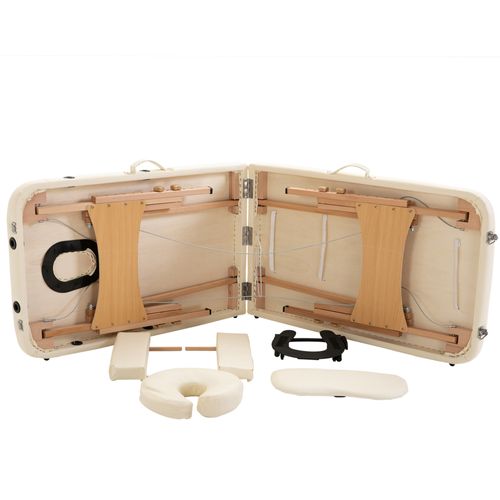 Table De Massage Pliante 2 Zones Avec Sac Et Accessoires Crème