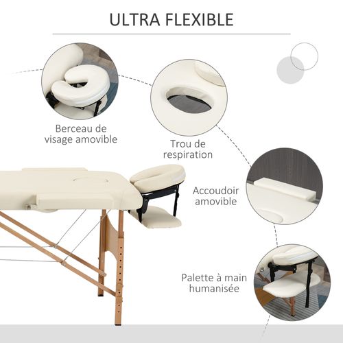 Table De Massage Pliante 2 Zones Avec Sac Et Accessoires Crème