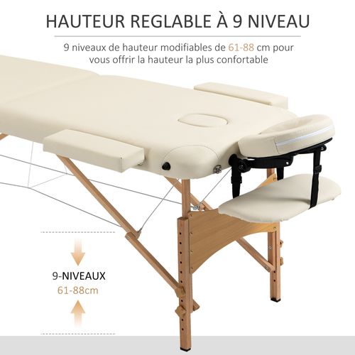 Table De Massage Pliante 2 Zones Avec Sac Et Accessoires Crème