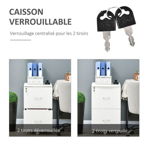 Caisson De Bureau 2 Tiroirs Verrouillables Panneaux Mdf