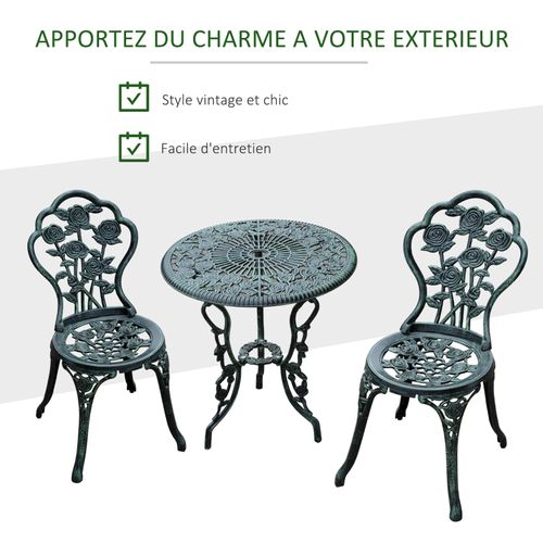 Ensemble Jardin 2 Places Fonte D'aluminium Vert Vieilli