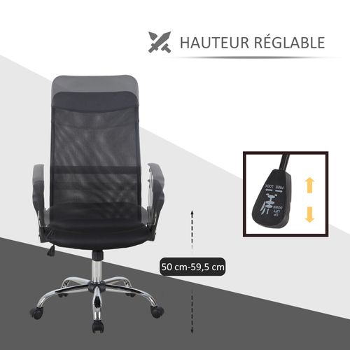 Fauteuil De Bureau Manager Grand Confort Dossier Ergonomique Pivotant Tissu Maille Noir