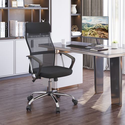 Fauteuil De Bureau Manager Grand Confort Dossier Ergonomique Pivotant Tissu Maille Noir