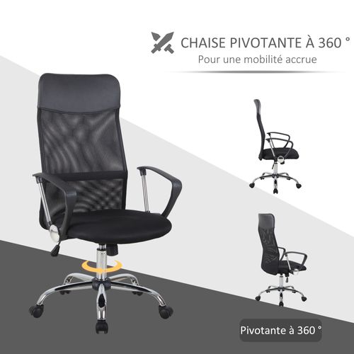 Fauteuil De Bureau Manager Grand Confort Dossier Ergonomique Pivotant Tissu Maille Noir