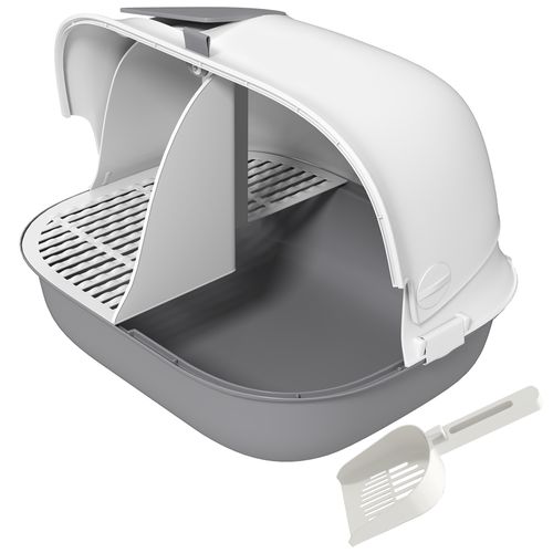 Bac à Litière Chat Semi-fermé - Accessoires - Pp Gris Blanc