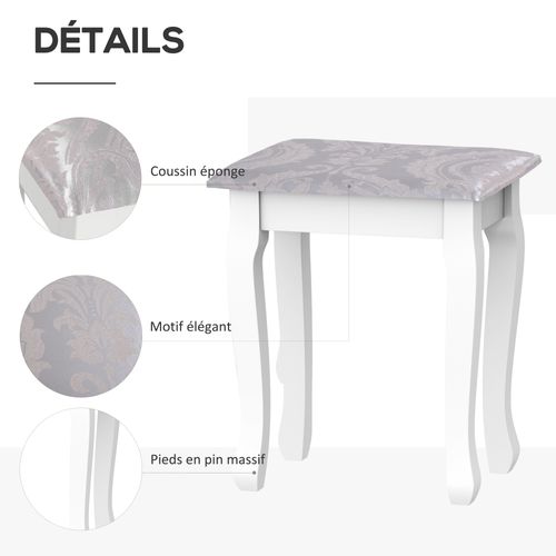 Coiffeuse Et Tabouret Style Baroque 5 Tiroirs Mdf Bois Blanc