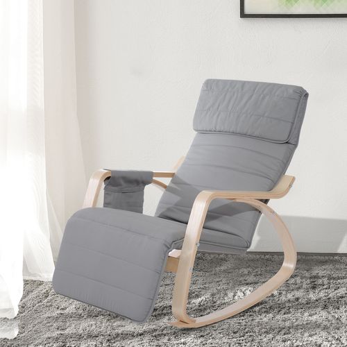 Fauteuil à Bascule Relax Repose-pied Réglable Bois Tissu