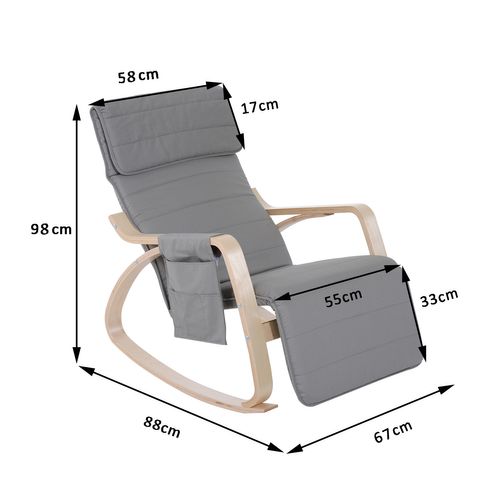 Fauteuil à Bascule Relax Repose-pied Réglable Bois Tissu