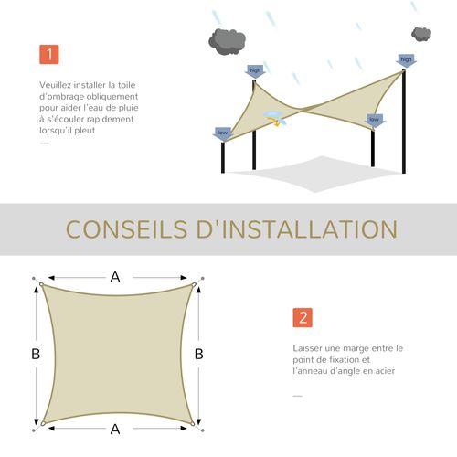 Voile D'ombrage Carré 3 X 3 M Crème