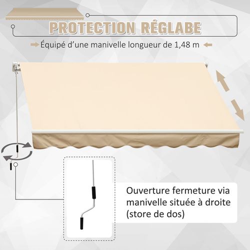 Store Banne Manuel 4 X 2,5 M Polyester Imperméable Rétractable