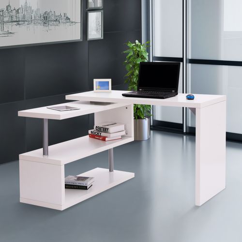 Bureau Informatique Modulable Avec Bibliothèque Design Métal Chromé Blanc - Homcom