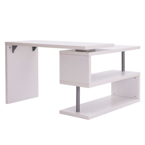 Bureau Informatique Modulable Avec Bibliothèque Design Métal Chromé Blanc - Homcom