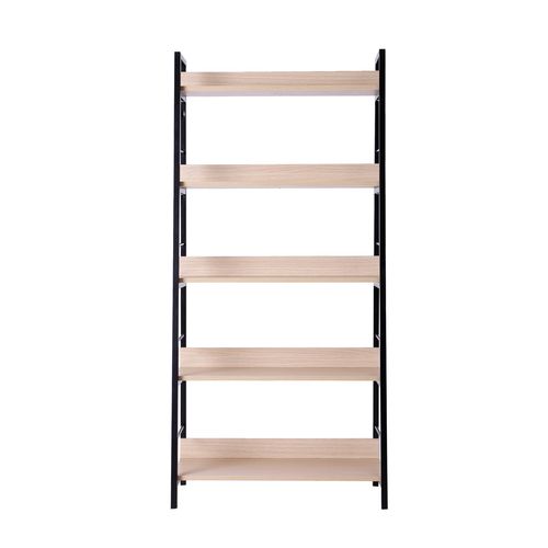 Étagère Bibliothèque Design 5 Niveaux Acier Aspect Bois