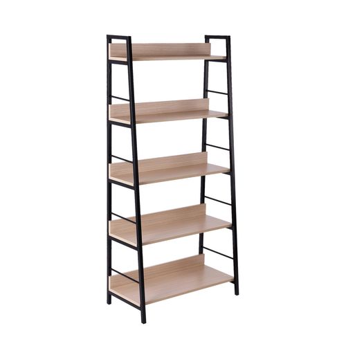 Étagère Bibliothèque Design 5 Niveaux Acier Aspect Bois